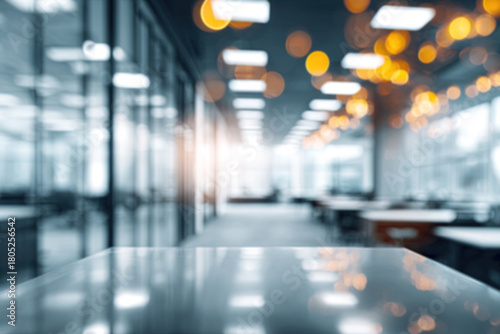 Wallpaper Mural Blurred modern office interior with warm bokeh lights and reflective foreground Torontodigital.ca
