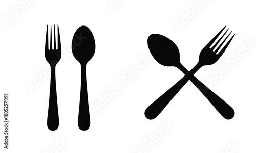 Fork and Spoon Silhouette cutlery utensil black white tableware dining restaurant kitchen eat food silverware flatware illustration