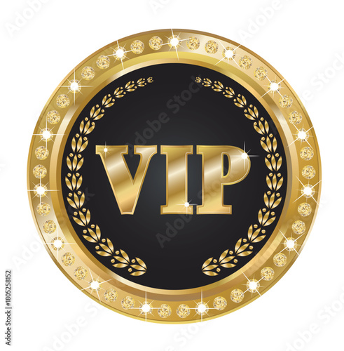 Luxury golden vip badge with crown and ribbons
