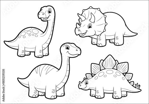 Cute dinosaur cartoon line drawing
