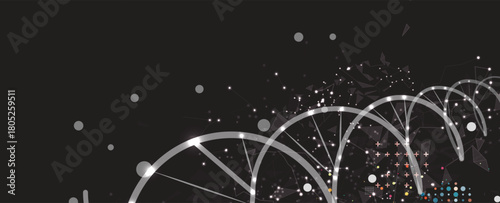 Technology hexagons backgrpund, DNA strands, connected neural web