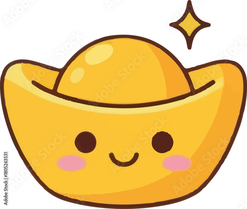 Bring luck and prosperity with this adorable smiling gold ingot, perfect for Chinese New Year greetings and festive lunar celebrations!