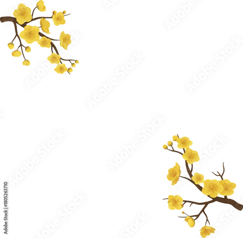 Elegant golden plum blossoms frame design for sophisticated Asian-inspired invitations and creative projects, adding a touch of serene beauty