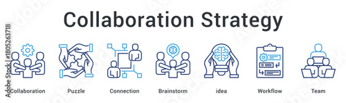 Collaboration strategy integrates puzzle pieces through connection and brainstorming for workflow optimization with teams.