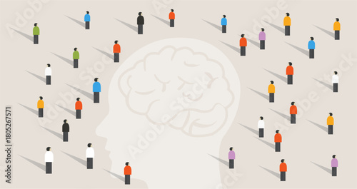 Collective Intelligence Concept: Crowd Standing in Human Head Shape