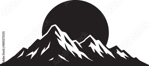 Mountain range with sunset silhouette vector