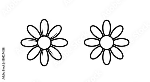 Simple black and white illustration of two delicate daisy like flowers