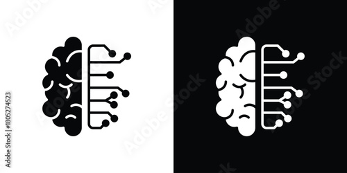 Brain circuit icons in black and white shilhouette style for App Ui