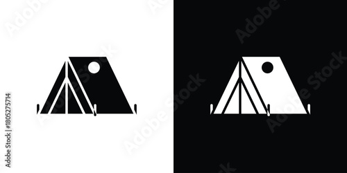 Camping icons in black and white shilhouette style for App Ui