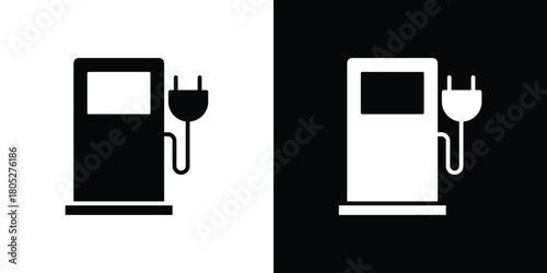 Charging station icons in black and white shilhouette style for App Ui