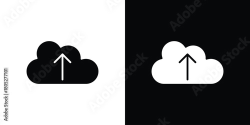 Cloud upload icons in black and white shilhouette style for App Ui