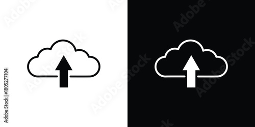 Cloud upload icons in black and white shilhouette style for App Ui