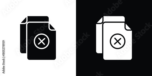 Delete Document icons in black and white shilhouette style for App Ui
