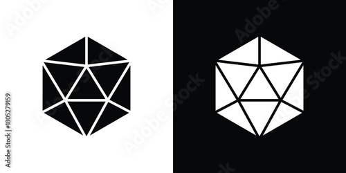 Dice d20 icons in black and white shilhouette style for App Ui