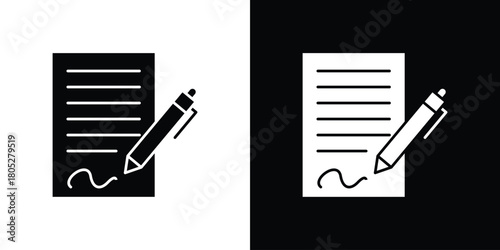 Document signed icons in black and white shilhouette style for App Ui