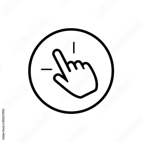 Hand cursor clicking icon. Pointer finger press or tap gesture. Computer mouse symbol for website, UI, app button. Click here concept. Simple illustration on isolated white or transparent background.