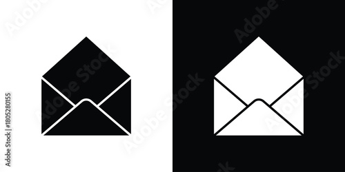 Envelope open icons in black and white shilhouette style for App Ui