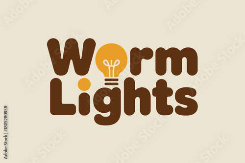 Worm lights creative logo design with an orange lightbulb icon replacing the letter o, symbolizing bright ideas and innovation.