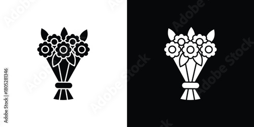 Flower bouquet icons in black and white shilhouette style for App Ui