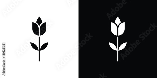 Flower tulip icons in black and white shilhouette style for App Ui