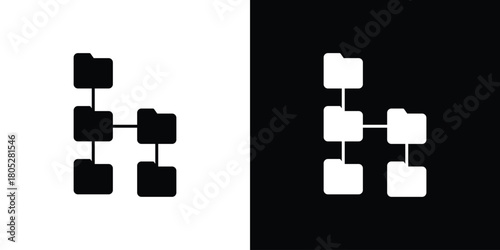 Folder tree icons in black and white shilhouette style for App Ui