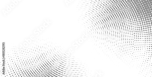 Grey halftone flowing curves forming a smooth dynamic wave design, soft dot gradient bending elegantly across the canvas, modern abstract background ideal for minimal layouts, presentations 