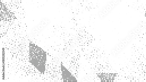 Abstract grey dotted mosaic background with fragmented geometric pieces forming a dynamic textured composition, modern artistic halftone style perfect for contemporary layouts, digital designs