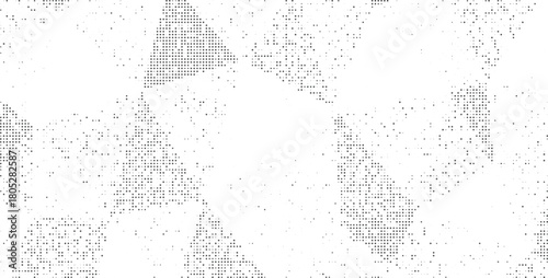 Abstract grey dotted mosaic background with fragmented geometric pieces forming a dynamic textured composition, modern artistic halftone style perfect for contemporary layouts, digital designs