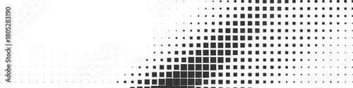 Abstract halftone corner fade with dark pixel dots forming smooth curved transition across white space, modern minimal monochrome background ideal for posters layouts presentations and graphic design
