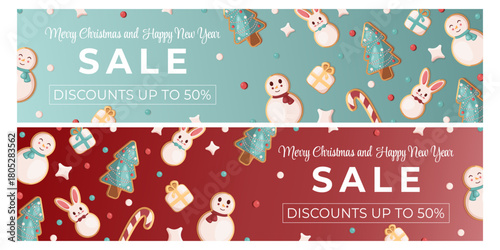 Set of Christmas banners with sale messages. Holiday banners. Banners for websites, flyers, sales, promotions, and advertisements
