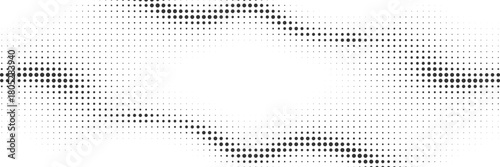 Elegant gray halftone dotted wave border forming a soft abstract center, ideal for refined layouts, modern banner templates, subtle graphic backgrounds, digital designs and minimalist textured 