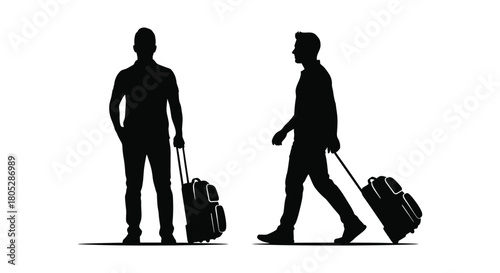 Two men with luggage silhouettes walking suggesting travel and journey