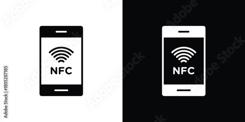 NFC communication icons in black and white shilhouette style for App Ui