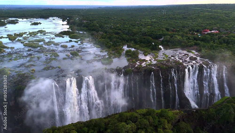 Fototapeta premium Majestic Victoria Falls with lush green rainforest