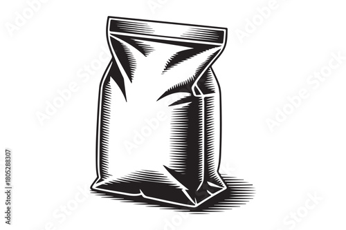 Black and white illustration of a sealed stand up pouch bag