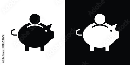 Piggy bank icons in black and white shilhouette style for App Ui