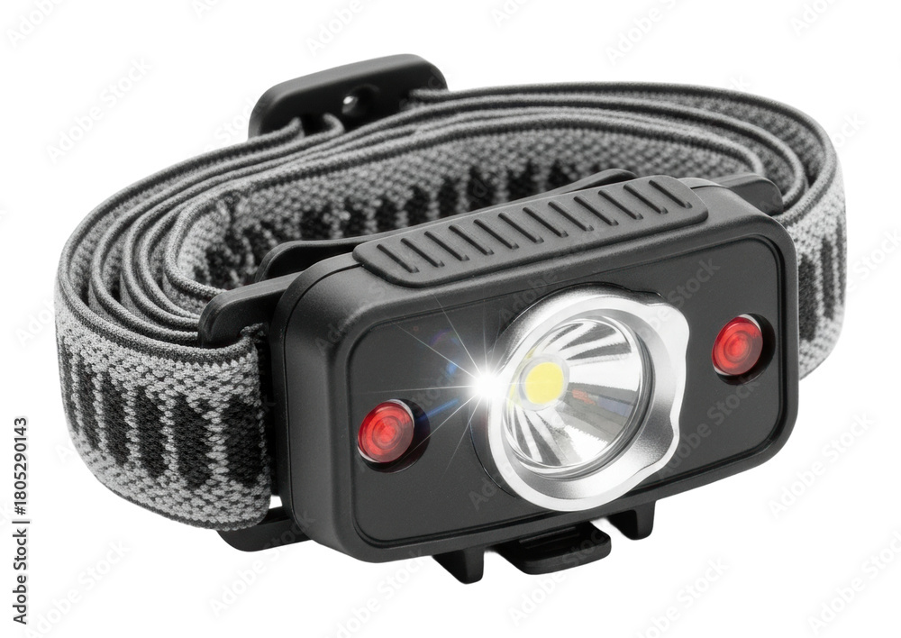 Fototapeta premium Exploring led headlamp features for adventures gear review isolated on transparent background
