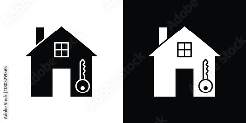 Selling or rent home icons in black and white shilhouette style for App Ui
