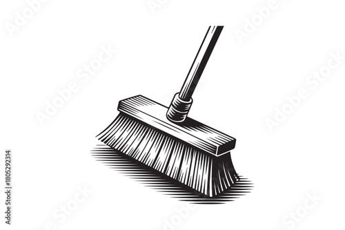 Vintage style broom illustration with wooden handle and bristles