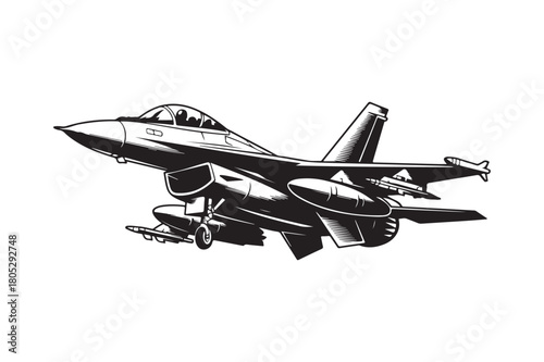 Detailed sketch of a fighter jet in flight