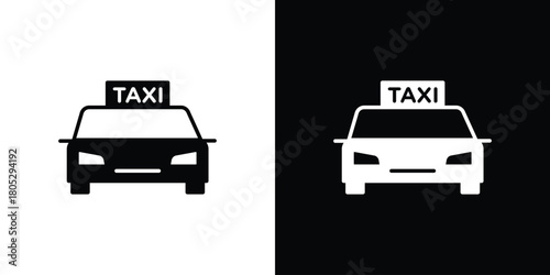 Taxi icons in black and white shilhouette style for App Ui