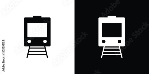 Train icons in black and white shilhouette style for App Ui