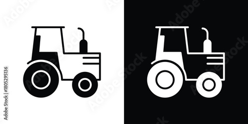 Tractor icons in black and white shilhouette style for App Ui