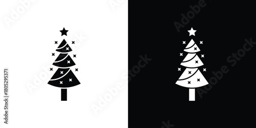 Tree christmas icons in black and white shilhouette style for App Ui