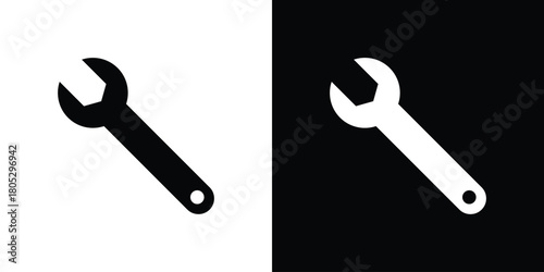 Wrench icons in black and white shilhouette style for App Ui