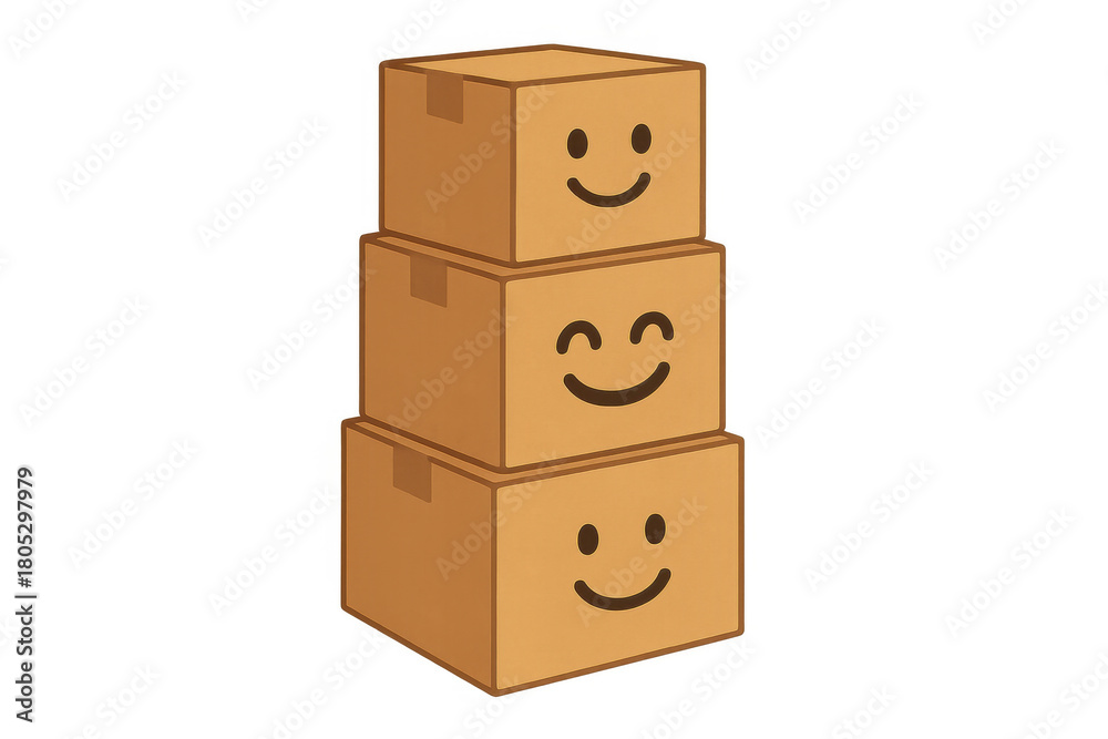 Obraz premium Stack of happy cardboard boxes delivering cheerful packages, concept for moving, shipping, and delivery services