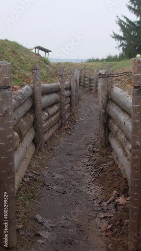 First-person view of military fortifications at war in Ukraine 4k slow motion
