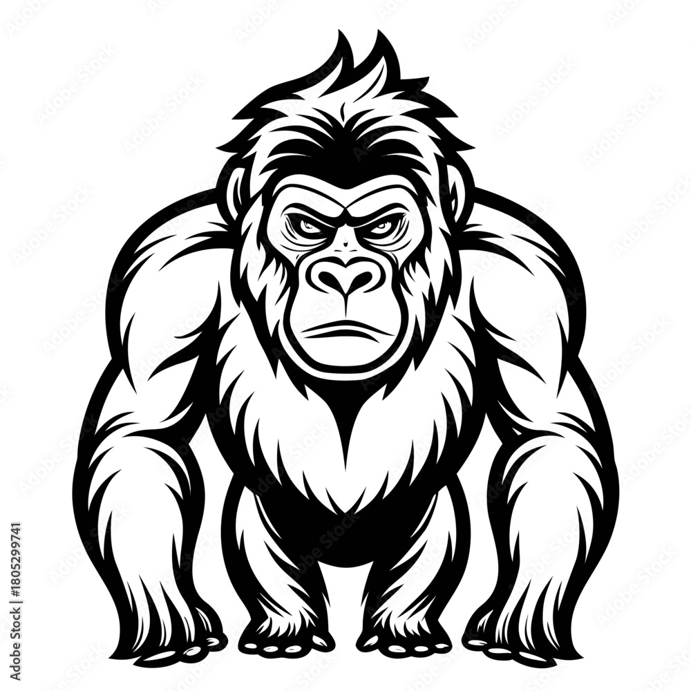 Fototapeta premium Eastern Gorilla Line Art Vector Illustration on White Background