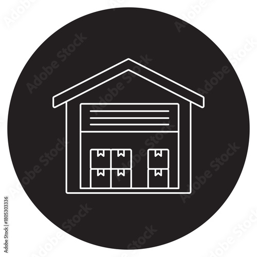 Warehouse Icon, Storage Facility, Logistics Center, Inventory Warehouse, Distribution Depot, Illustration, vector