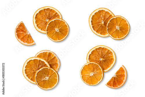Collection of dried orange slices isolated on a transparent background, PNG. High resolution. Natural citrus decoration for Christmas and winter crafts, winter aromatherapy, natural ornaments.